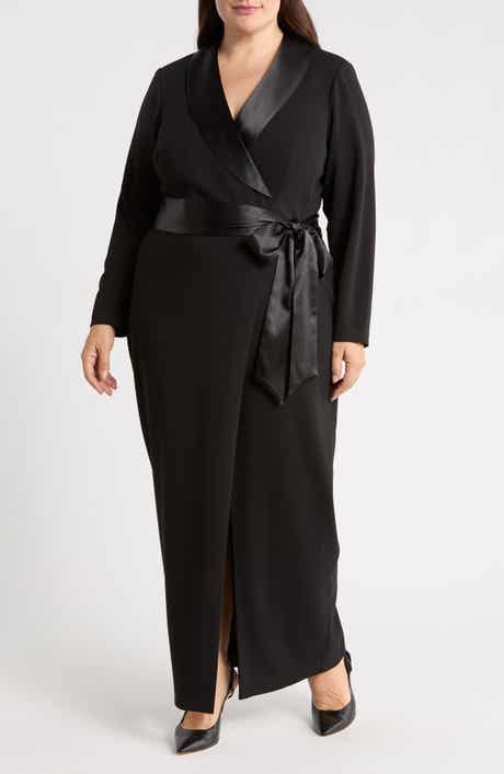 Satin Collar Tuxedo Wrap Gown