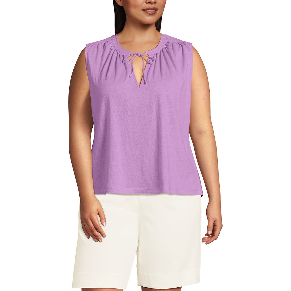 Lands' End Linen Blend Notch Neck Swing Tank Top In Purple