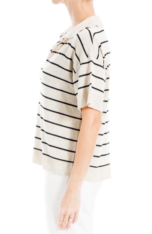 Max Studio Stripe Knit Polo Sweater In White