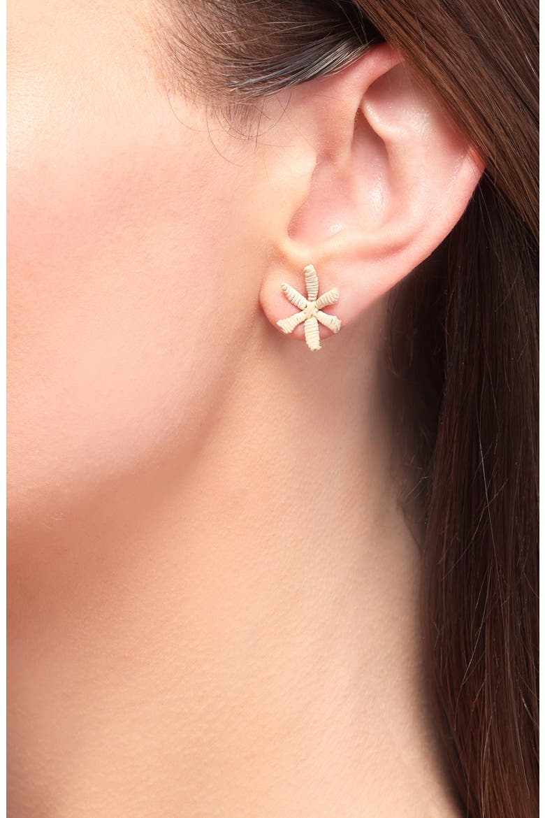 Raffia Floral Stud Earrings, Alternate, color, NATURAL