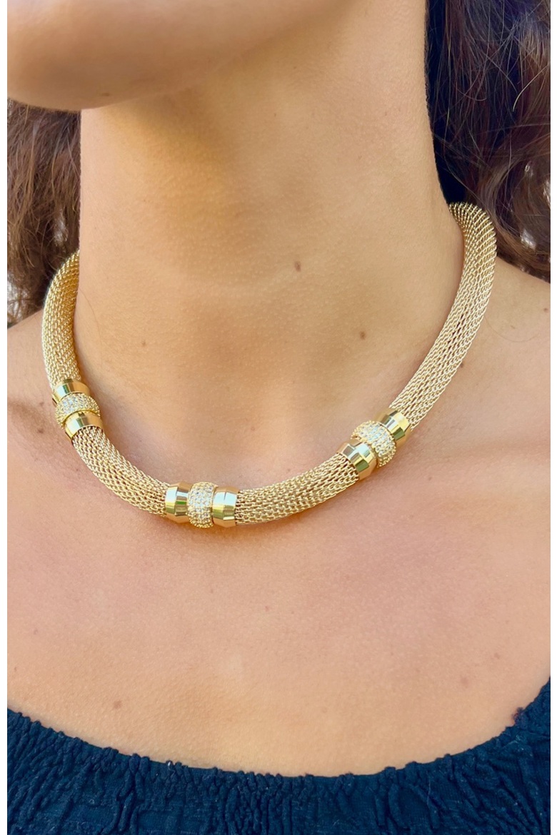 Fancy Mesh Necklace, Alternate, color, Gold