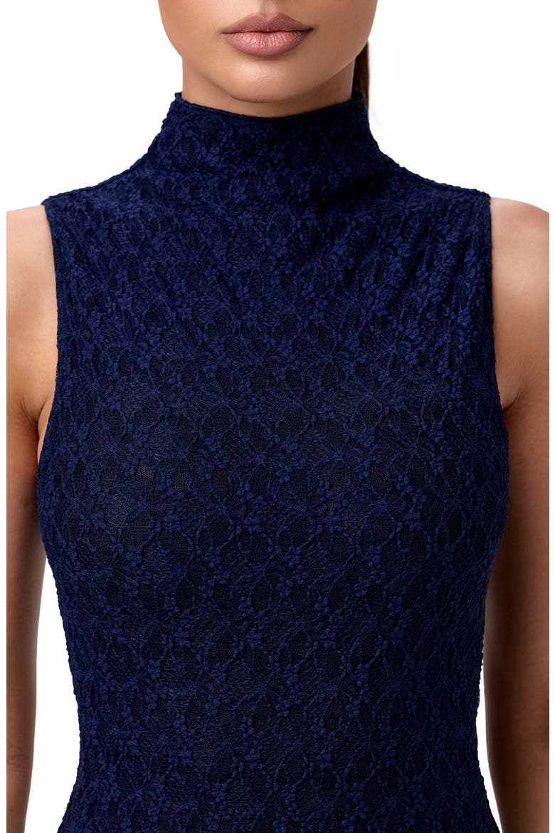 Stretch Lace Trumpet Dress, Alternate, color, NAVY