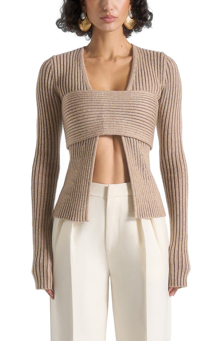 Manière De Voir Marisa 2-In-1 Knit Bandeau Cardigan, Main, color, Taupe