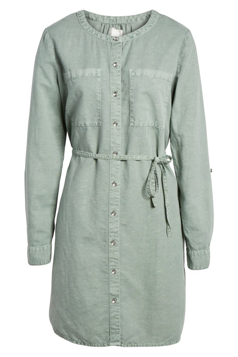 Linen Cotton Shirtdress, Alternate, color, GREEN LILYPAD