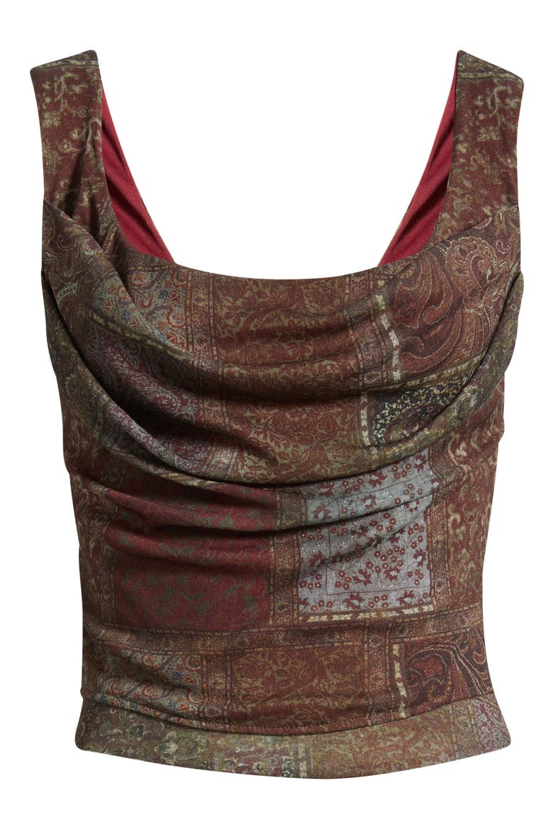Joan Checkered Cowl Neck Corset Tank, Main, color, TAPESTRY