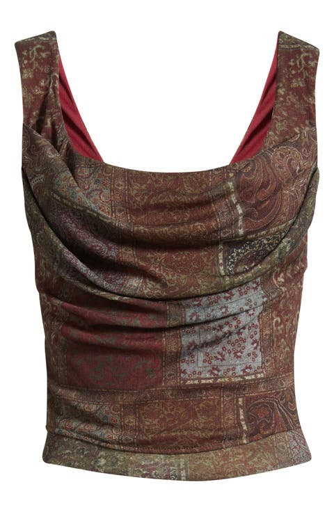 Joan Checkered Cowl Neck Corset Tank