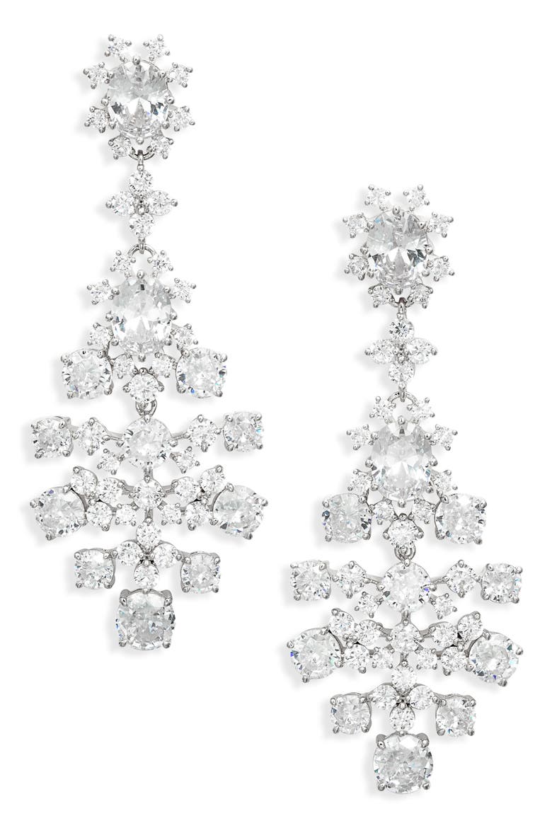 Large Drop Earrings, Main, color, RHODIUM