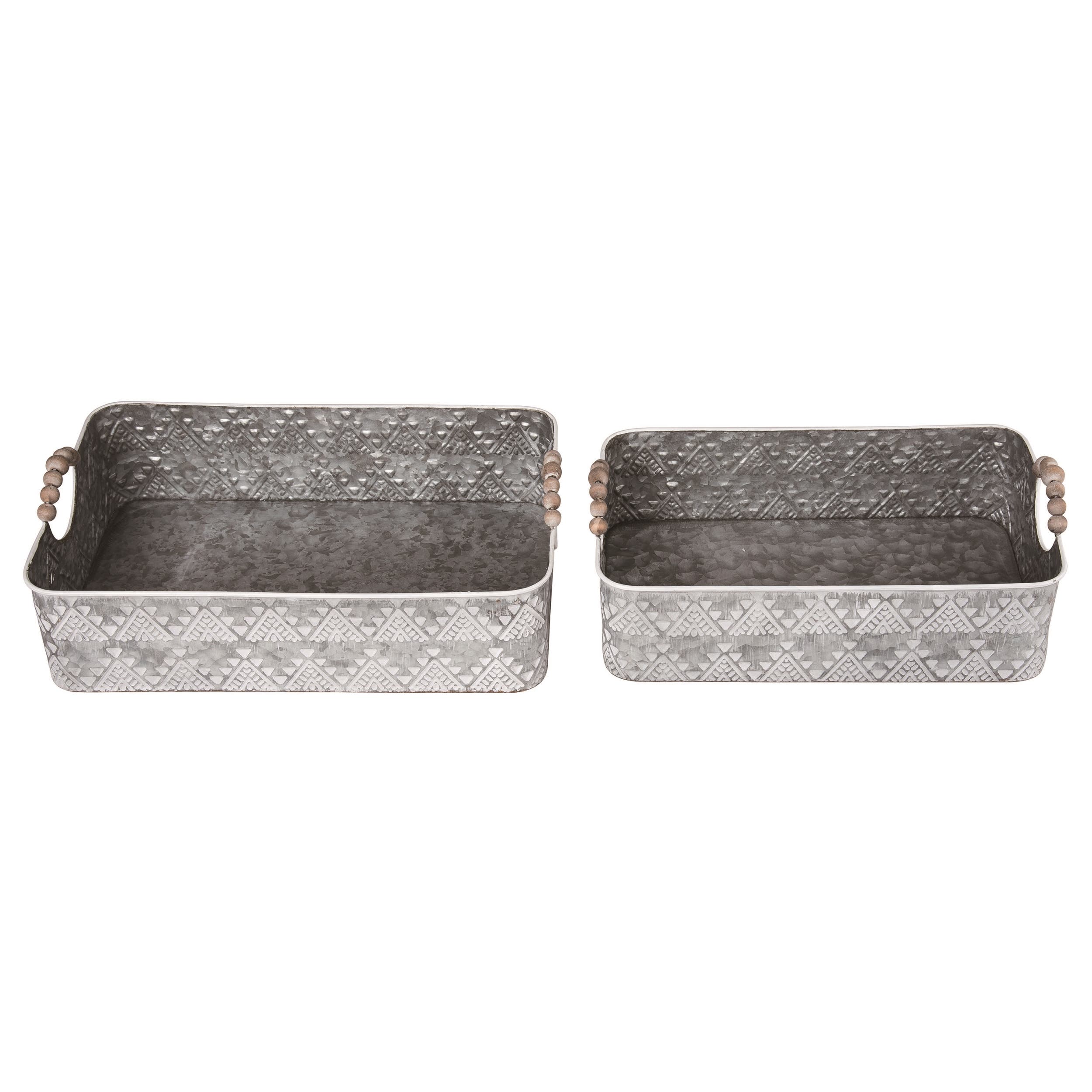 Transpac 16.5 Inch Silver Spring Whitewashed Nested Trays Set of 2 ...