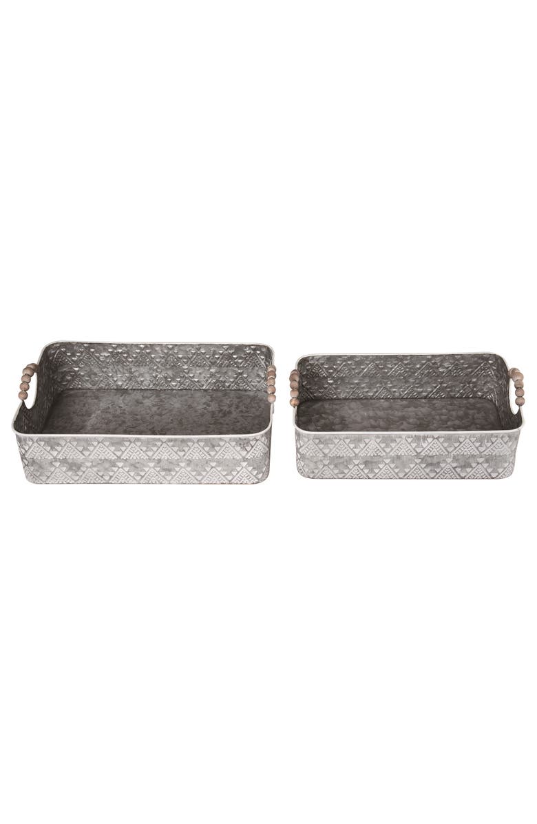 Transpac 16.5 Inch Silver Spring Whitewashed Nested Trays Set of 2 Metal Serving Trays for Spring Decor, Main, color, Silver