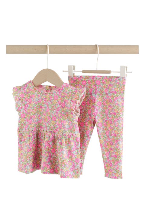 Kids' Fleuro Ditsy Ruffle Stretch Cotton Top & Leggings Set (Baby & Toddler)