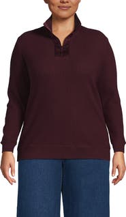 Lands' End Plus Size Long Sleeve Waffle Colorblock Quarter Zip Pullover