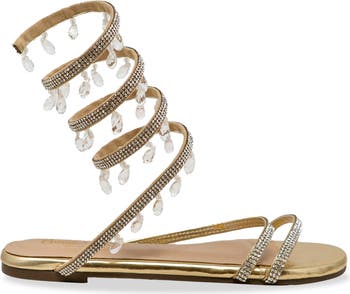 Irma Rhinestone Coil Ankle Wrap Sandal