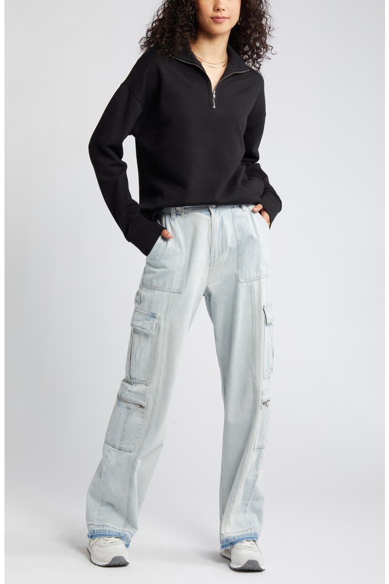 Oversize Quarter Zip Sweatshirt, Main, color, BLACK JET