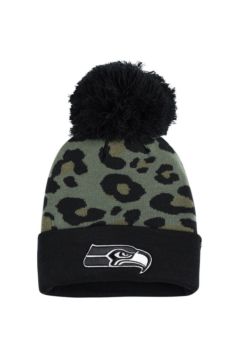 Women's '47 Green/Black Seattle Seahawks Bagheera Cuffed Knit Hat with Pom, Main, color, Green