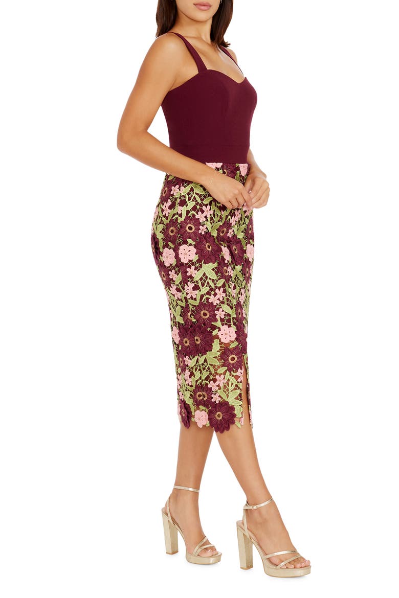 Ellina Guipure Lace Sheath Dress, Alternate, color, BURGUNDY MULTI