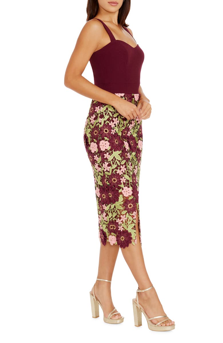 Dress the Population Ellina Guipure Lace Sheath Dress, Alternate, color, Burgundy Multi