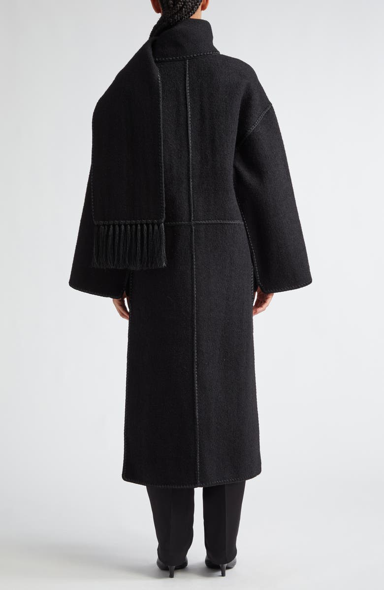 TOTEME Embroidered Scarf Wool Blend Coat, Alternate, color, Black