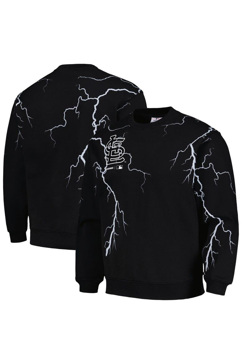 Men's PLEASURES  Black St. Louis Cardinals Lightning Crewneck Pullover Sweatshirt, Main, color, Black