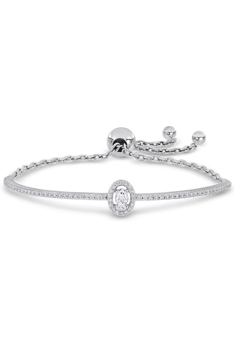 Moissanite Halo Adjustable Bolo Bracelet, Main, color, Sterling Silver
