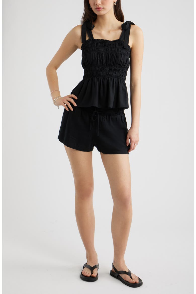 Linen Blend Shorts, Alternate, color, BLACK
