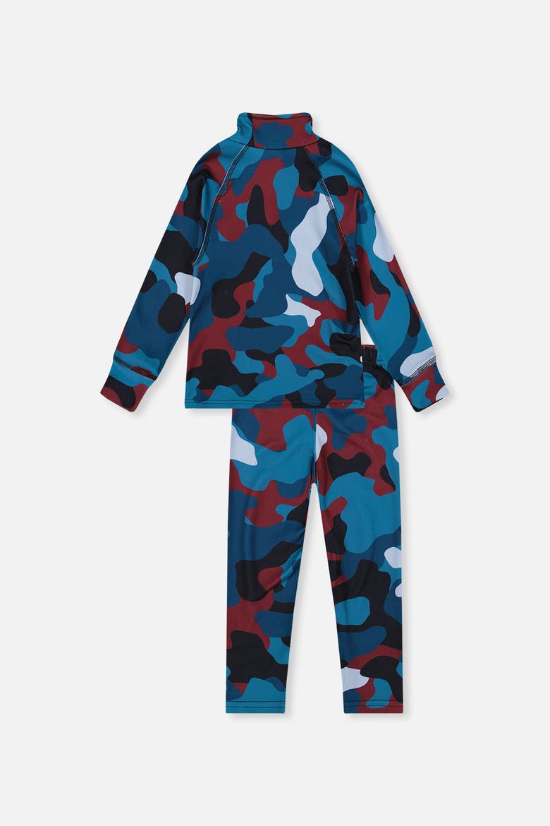 Camouflage Two Piece Brushed Half-Zip Top & Pants Thermal Underwear, Alternate, color, Blue and Red Camouflage
