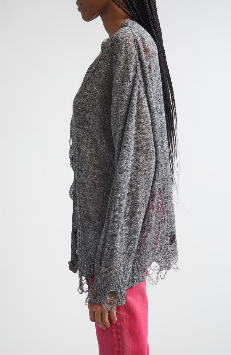 R13 Ripped Linen Cardigan, Alternate, color, Black Multi