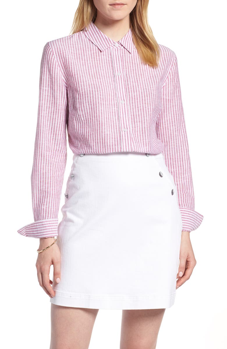 1901 Button Up Stripe Shirt, Main, color, Pink- White Stripe