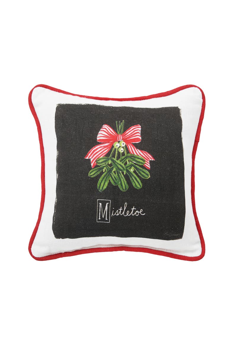 Christmas Mistletoe Alphabet 100% Cotton Printed Mini Accent Pillow 8" x 8", Main, color, Black