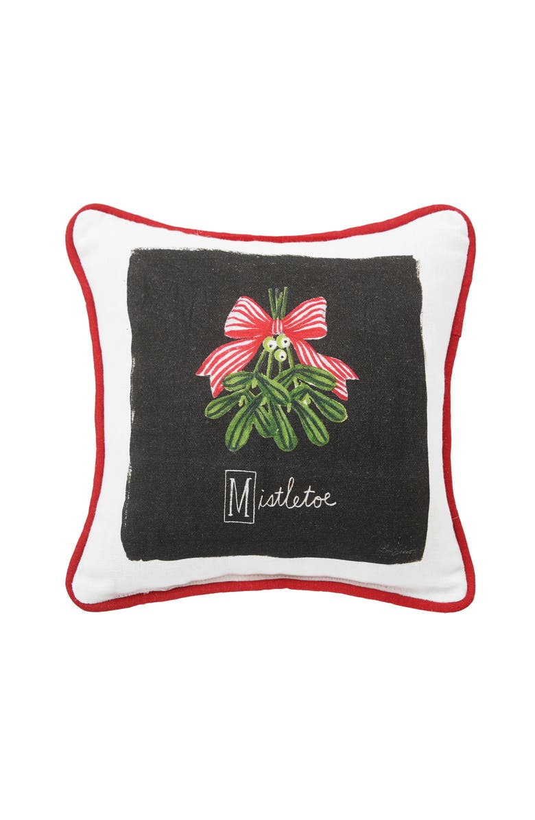 C&F Home Christmas Mistletoe Alphabet 100% Cotton Printed Mini Accent Pillow 8" x 8", Main, color, Black