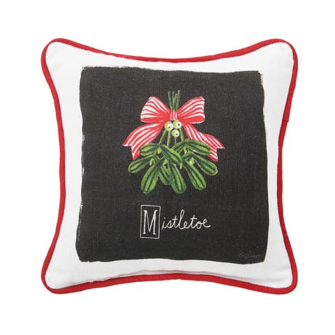 Christmas Mistletoe Alphabet 100% Cotton Printed Mini Accent Pillow 8" x 8"