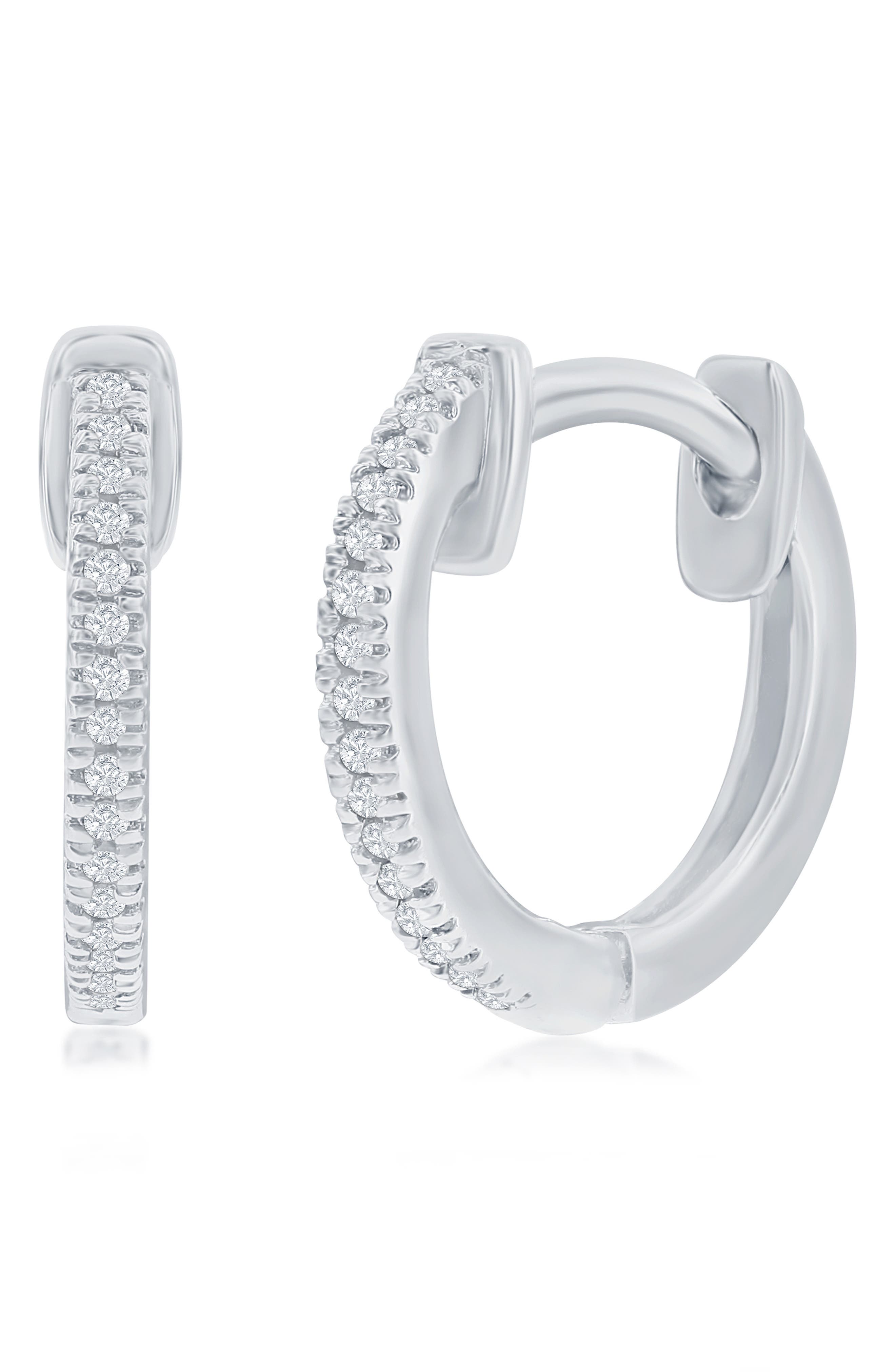 SIMONA Sterling Silver Pavé Diamond Huggie Hoop Earrings - 0.06ct.