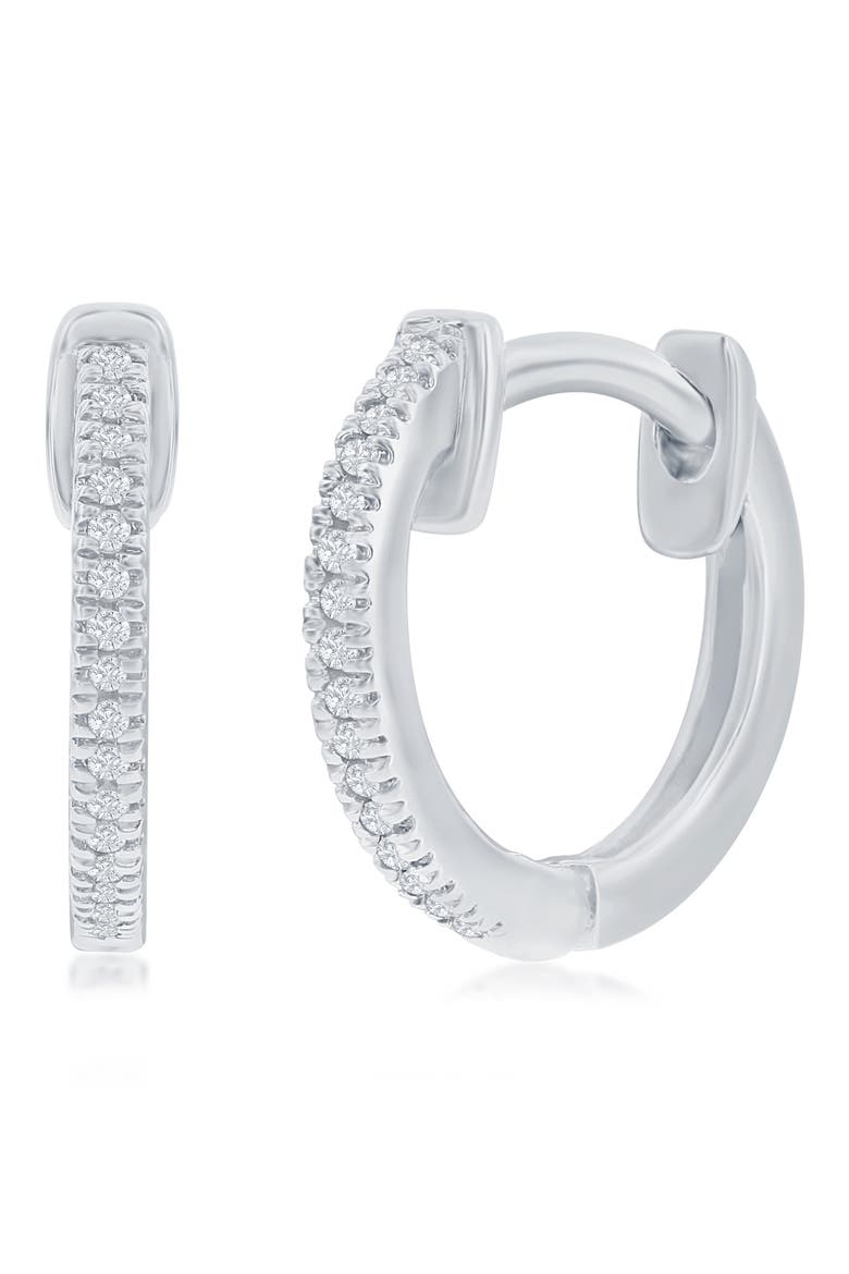 Sterling Silver Pavé Diamond Huggie Hoop Earrings - 0.06ct., Main, color, SILVER