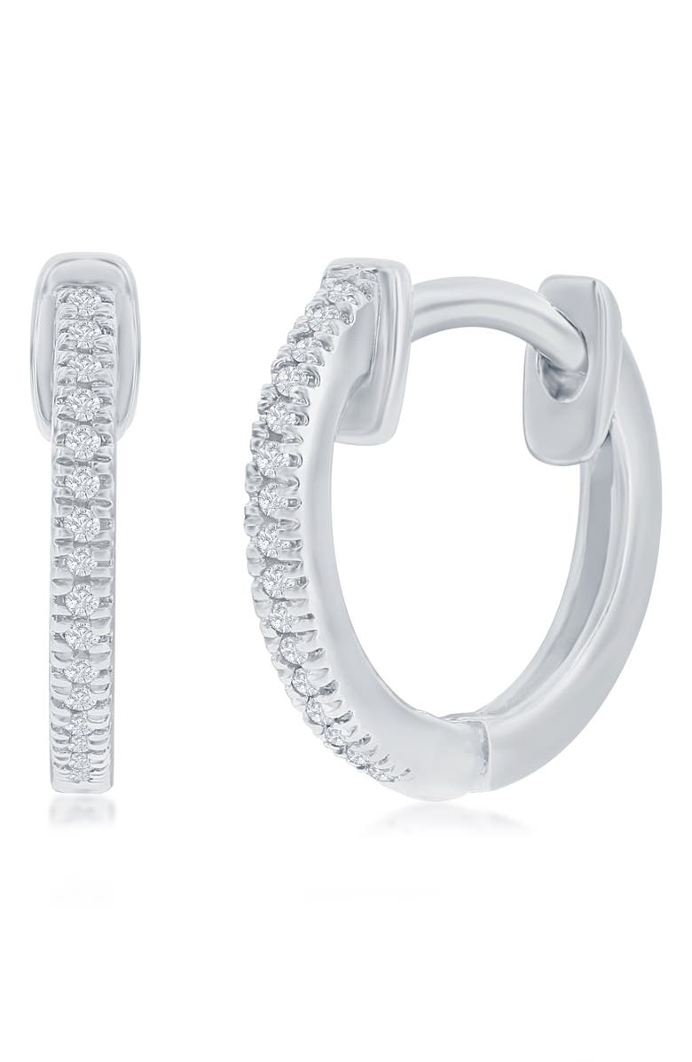 SIMONA Sterling Silver Pavé Diamond Huggie Hoop Earrings - 0.06ct., Main, color, Silver