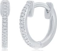 SIMONA Sterling Silver Pavé Diamond Huggie Hoop Earrings - 0.06ct.