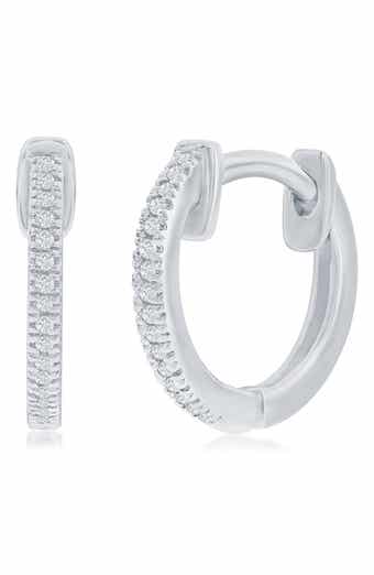 SIMONA Sterling Silver Pavé Diamond Huggie Hoop Earrings - 0.06ct.