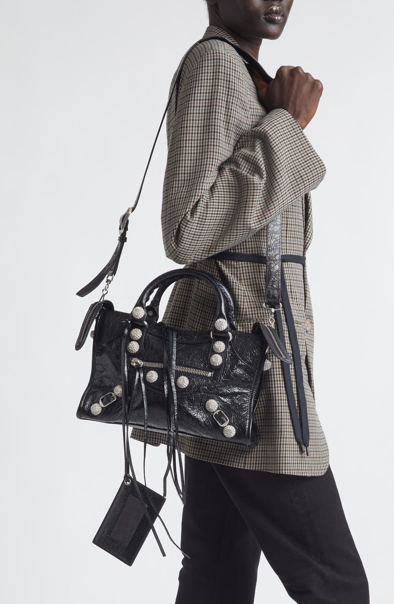 Balenciaga Small Le City Giant Stud Leather Top Handle Bag, Alternate, color, 1000 Black