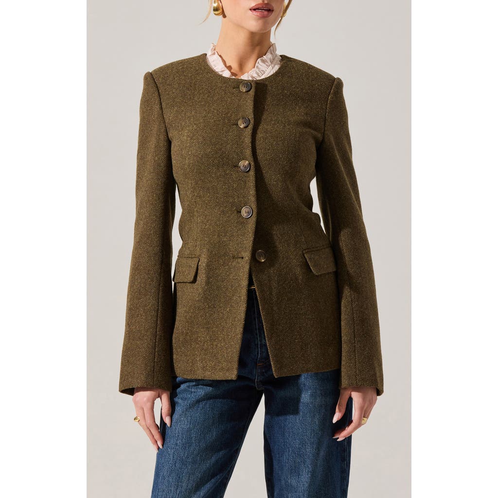 Astr The Label Bellmere Herringbone Tweed Jacket In Green