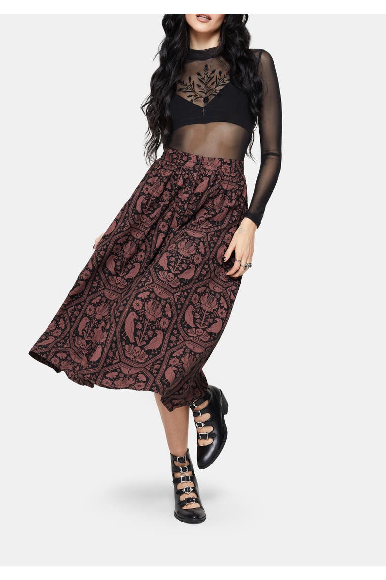 Annabel Raven Print Button Down Skirt, Alternate, color, Black