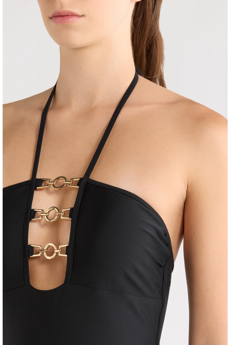 Lorena Halter One-Piece Swimsuit, Alternate, color, BLACK