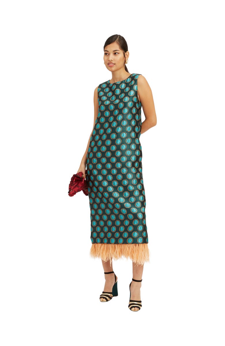 La DoubleJ Column Dress Jacquard Winter Sun Emerald, Main, color, 