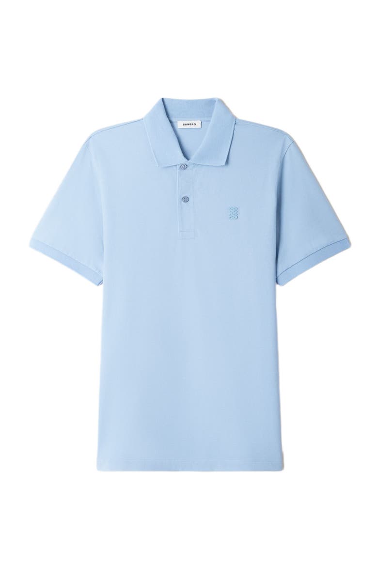 Cotton polo shirt with leather logo, Alternate, color, Blue grey