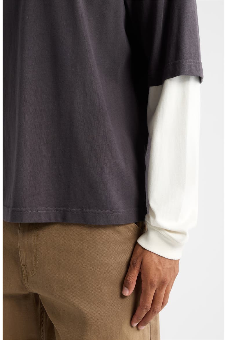Layered Look Cotton T-Shirt, Alternate, color, BLACK FADED