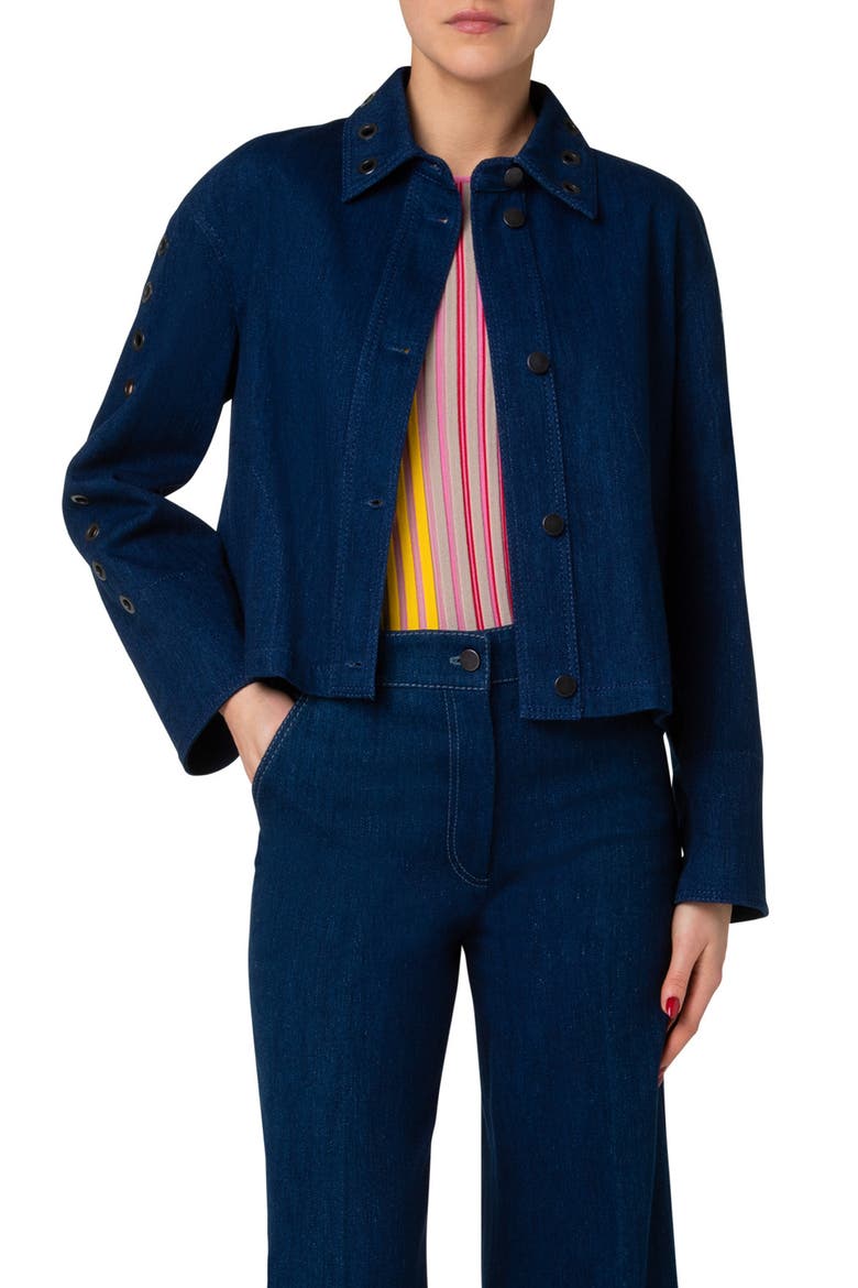 Grommet Detail Denim Jacket, Main, color, INK DENIM