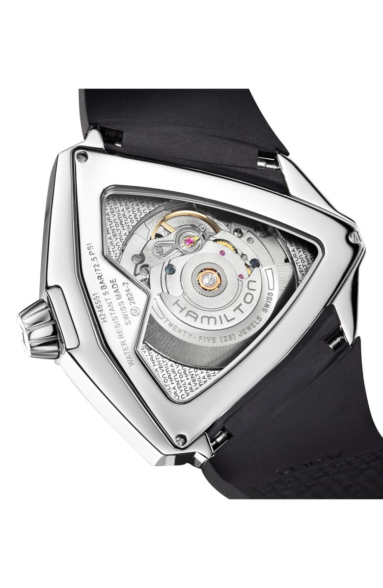 Hamilton Ventura Automatic Rubber Strap Watch, 45.5mm x 46mm, Alternate, color, Black/ Silver
