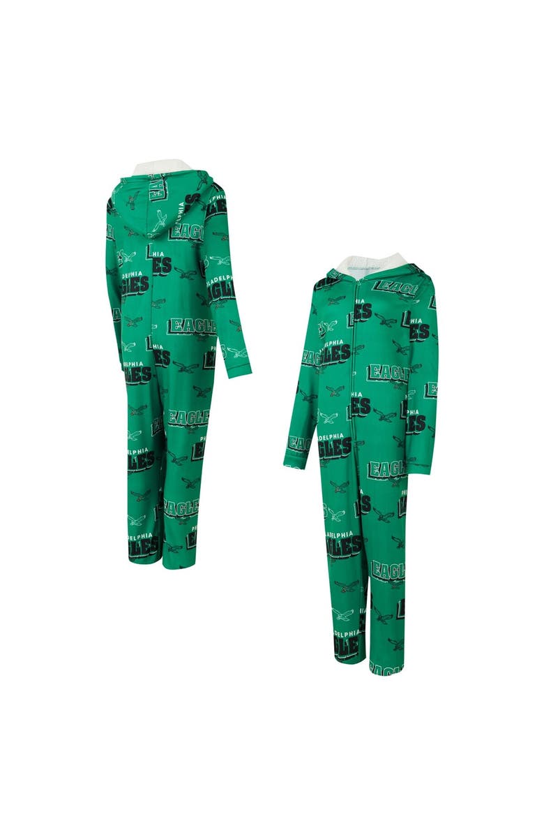 CONCEPTS SPORT Women's Concepts Sport Kelly Green Philadelphia Eagles Throwback Roadway Allover Print Microfleece Full-Zip Union Suit, Main, color,