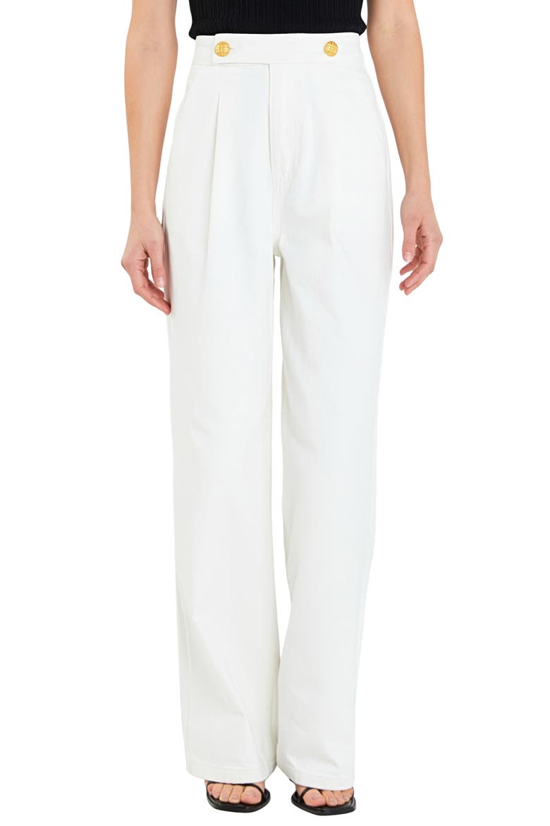 Button Detail Wide Leg Jeans, Main, color, OFF WHITE
