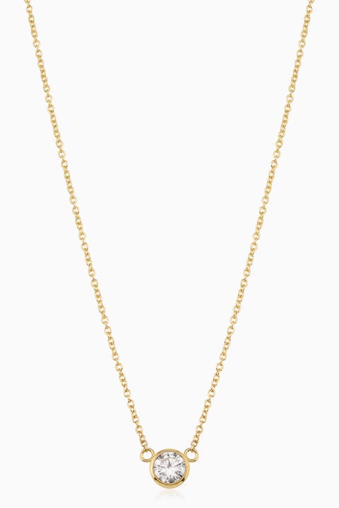 14K Solid Gold 0.5 cttw Luminous Lab Diamond Bezel Necklace