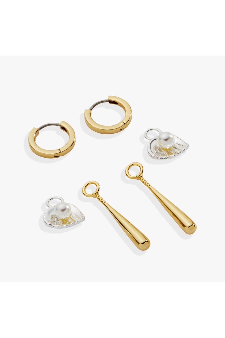 Baseball Interchangeable Duo Charm Hoop Earrings, Alternate, color, Gold