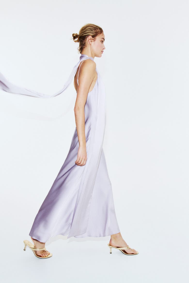 Strappy Satin Dress With Scarf, Alternate, color, Light purple