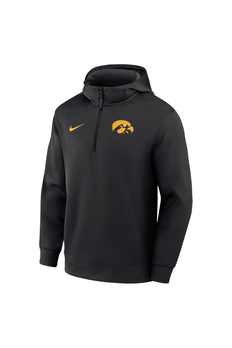 Men's Nike Black Iowa Hawkeyes Coaches Premium Dri-FIT Quarter-Zip Hoodie, Alternate, color, Black